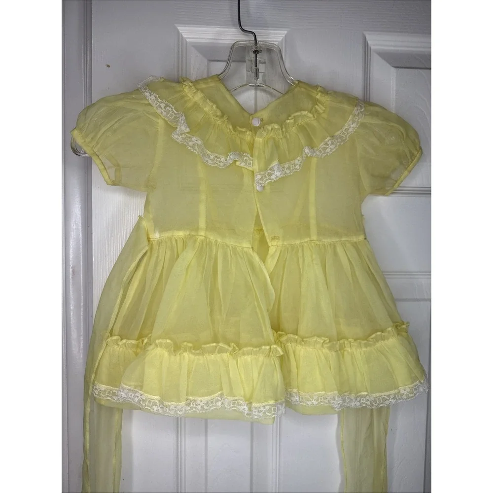Vintage Toddler Girls‎ Yellow Sheer Dress Lace Ruffle 18-24M 2T Easter Party